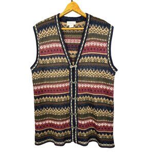 Vintage Nordic Knit Vest – Fair Isle Pattern, Earth Tone Scandinavian Sweater